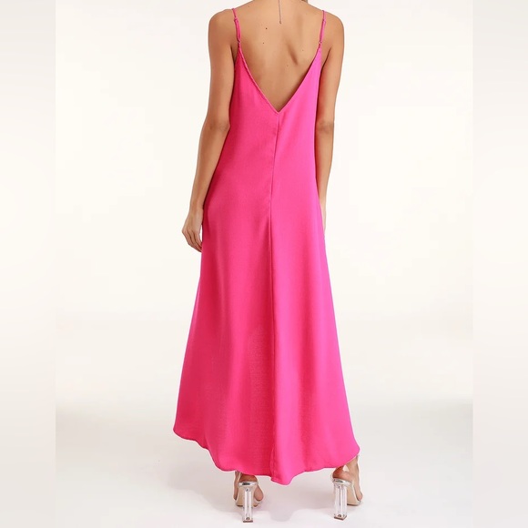 Lulus Sweet Surprise Bright Pink High-Low Maxi Dress - Picture 2 of 6